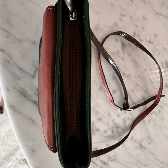Vera Pelle Green and Brown Leather Shoulder Bag - Picture 5 of 10